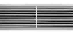 Ventilation grilles, made of aluminium, with individually adjustable, horizontal blades and diffuser-type front border